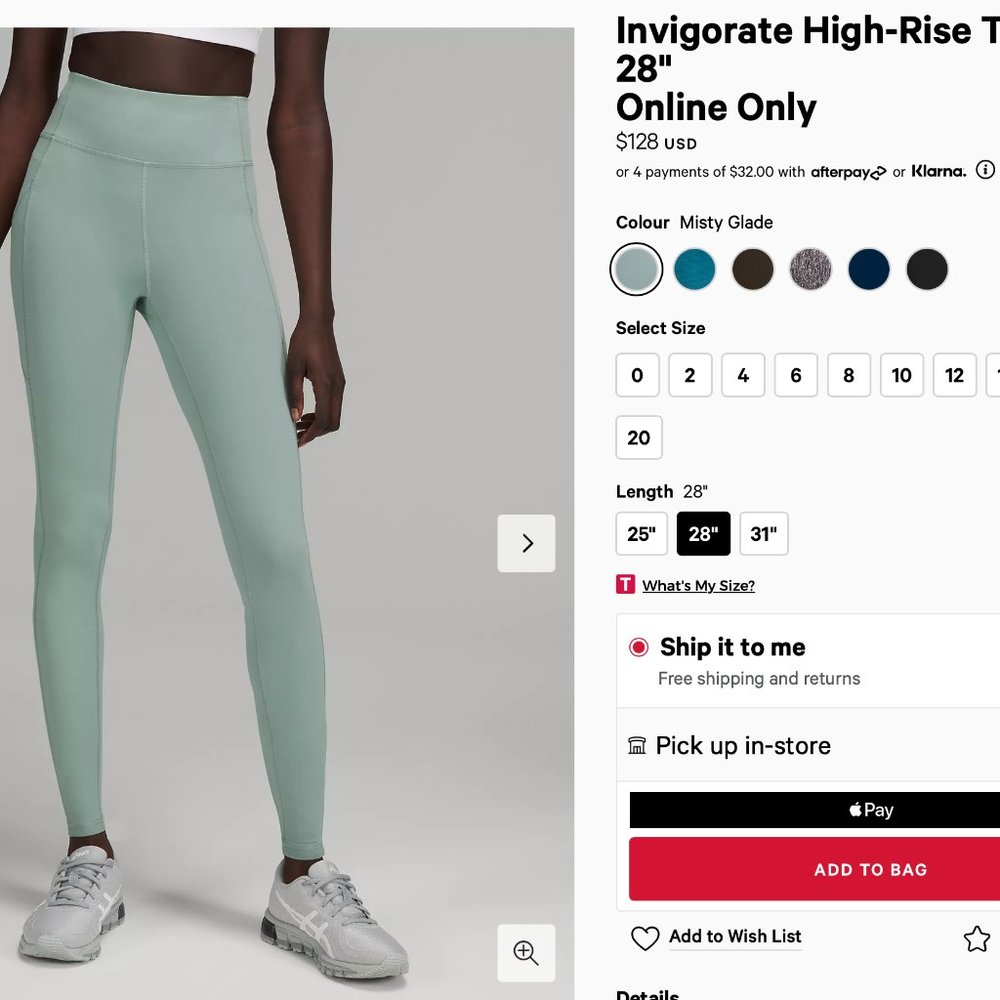 lululemon Invigorate High-Rise Tight 28" (NEW WITH TAG)